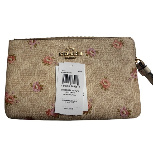 Coach Signature Floral Print Double Zip Wristlet and Sunglass Case - Picture 4 of 6
